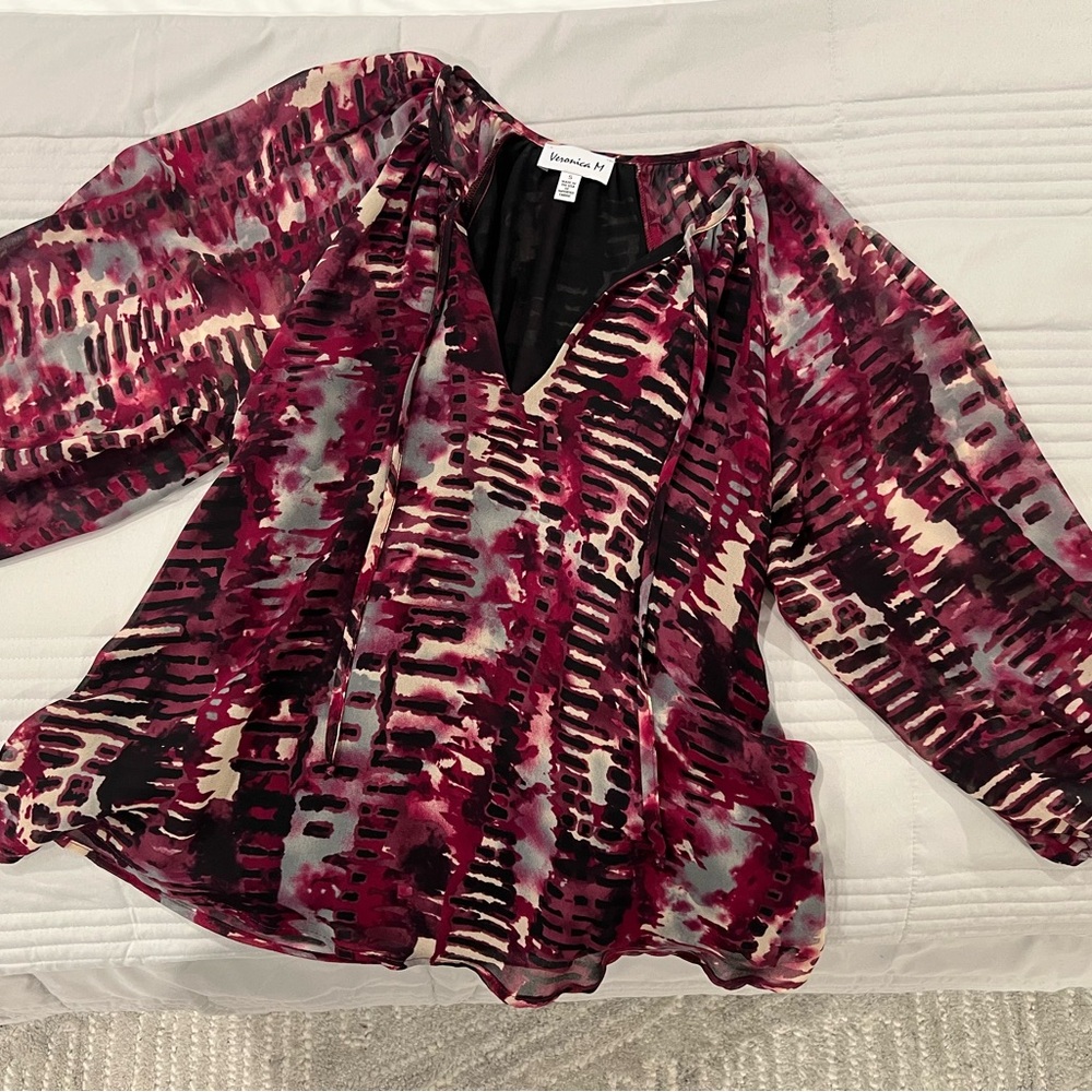 Veronica M Burgundy and Black Abstract Blouse